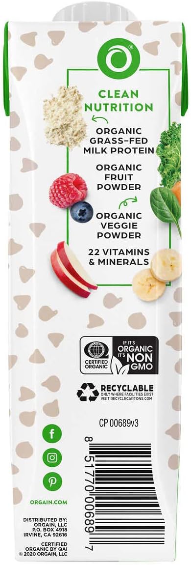 Orgain USDA Organic Kids Nutritional Protein Shake, Chocolate, 8 fl oz, 24-pack