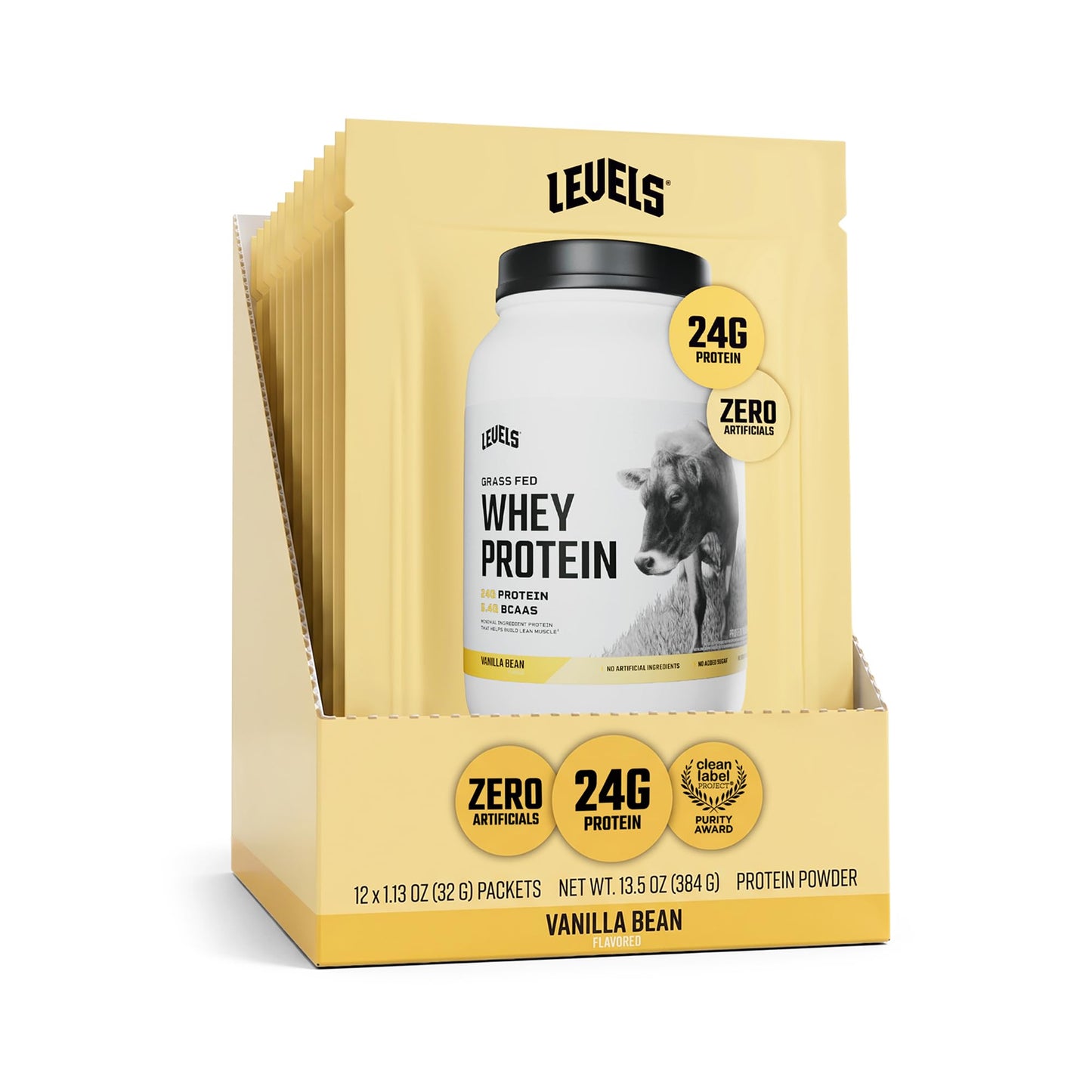Levels Whey Protein Powder, No Artificial Ingredients, Vanilla Bean, 2LB | 24G of Protein, 5.4G BCAAs, Clean Ingredients, Hormone Free Dairy, No Fillers, No Added Sugar, No Junk