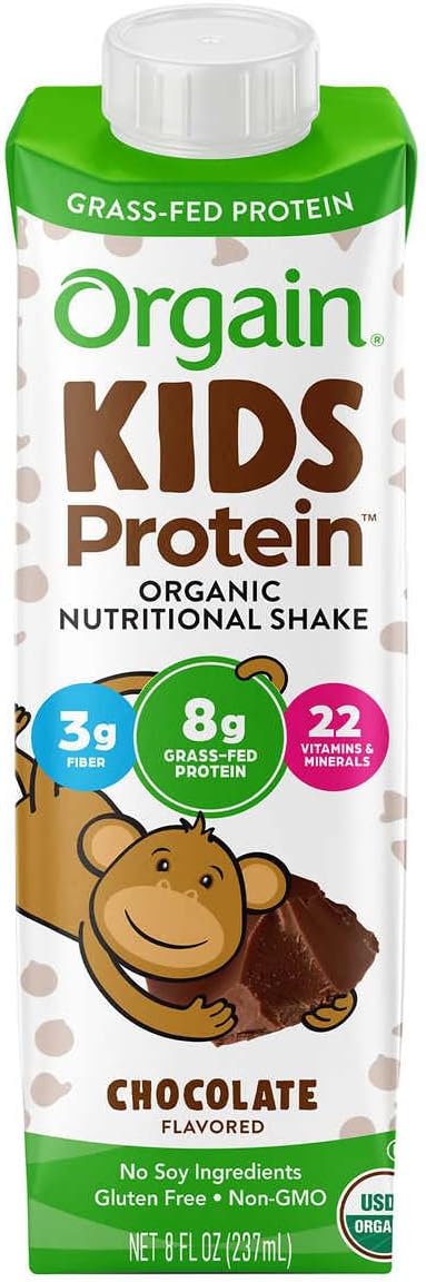 Orgain USDA Organic Kids Nutritional Protein Shake, Chocolate, 8 fl oz, 24-pack