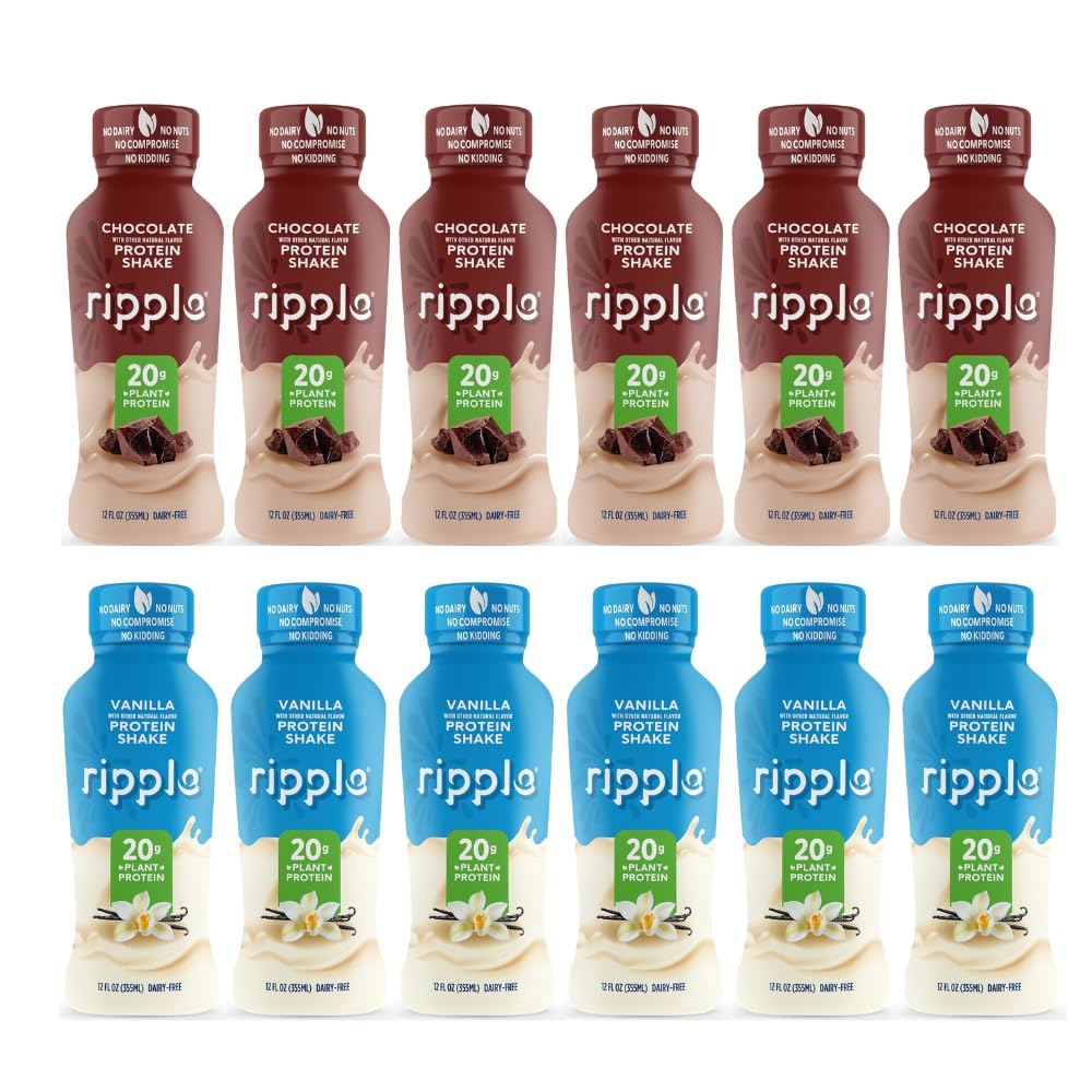 Ripple Coffee Plant Based Protein Shake | 20g of Quality Sourced Pea Protein, 100mg Caffeine, Calcium | Shelf Stable | Vegan & Non GMO | Dairy, Soy, Nut, & Gluten Free | 12 Fl Oz Bottles (Pack of 12)