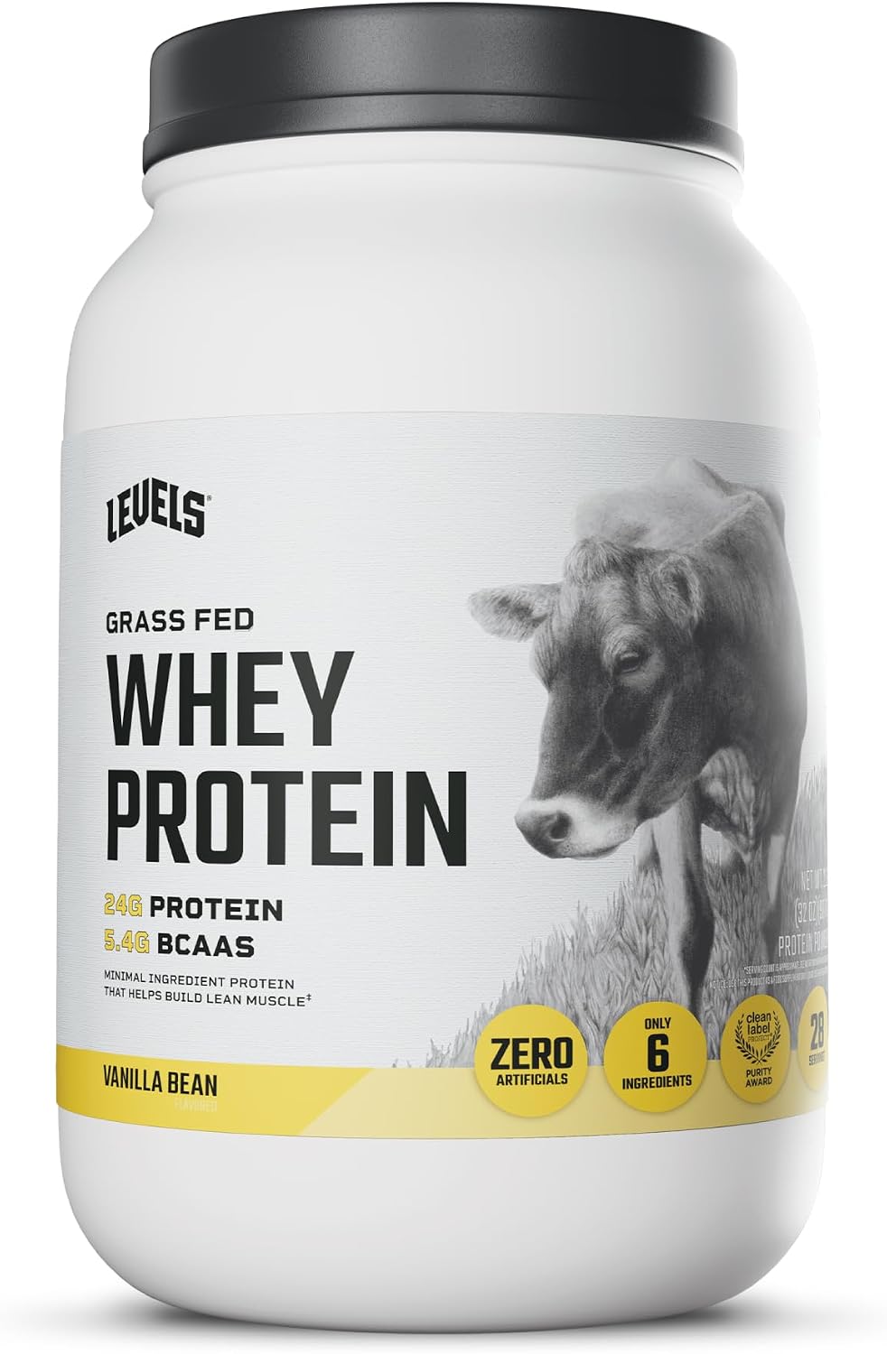 Levels Whey Protein Powder, No Artificial Ingredients, Vanilla Bean, 2LB | 24G of Protein, 5.4G BCAAs, Clean Ingredients, Hormone Free Dairy, No Fillers, No Added Sugar, No Junk