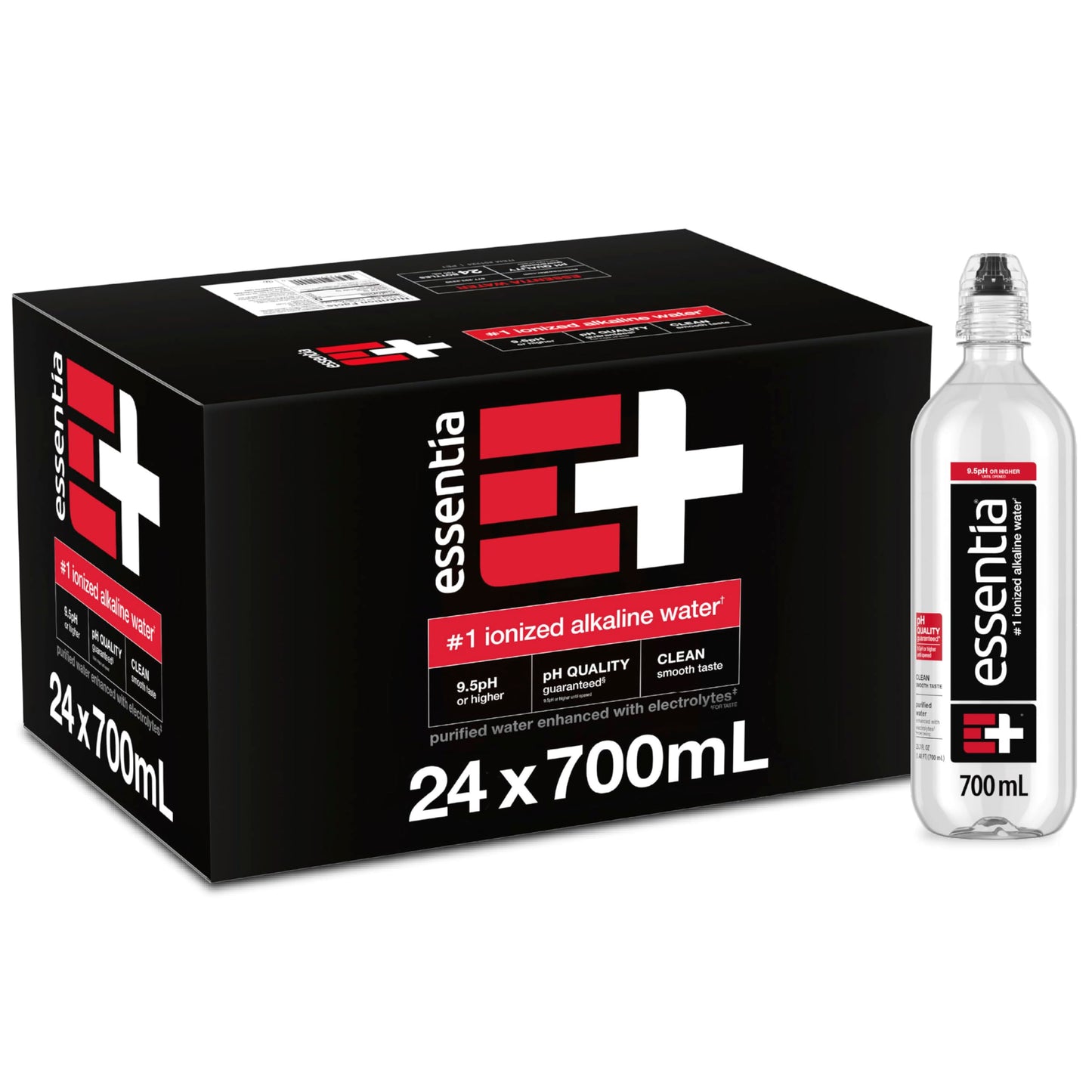 Essentia Water LLC, Ionized Alkaline Bottled Water; 99.9% Pure, Infused with Electrolytes, 9.5 pH or Higher a Clean, Smooth Taste, 20 Fl Oz (Pack of 24)