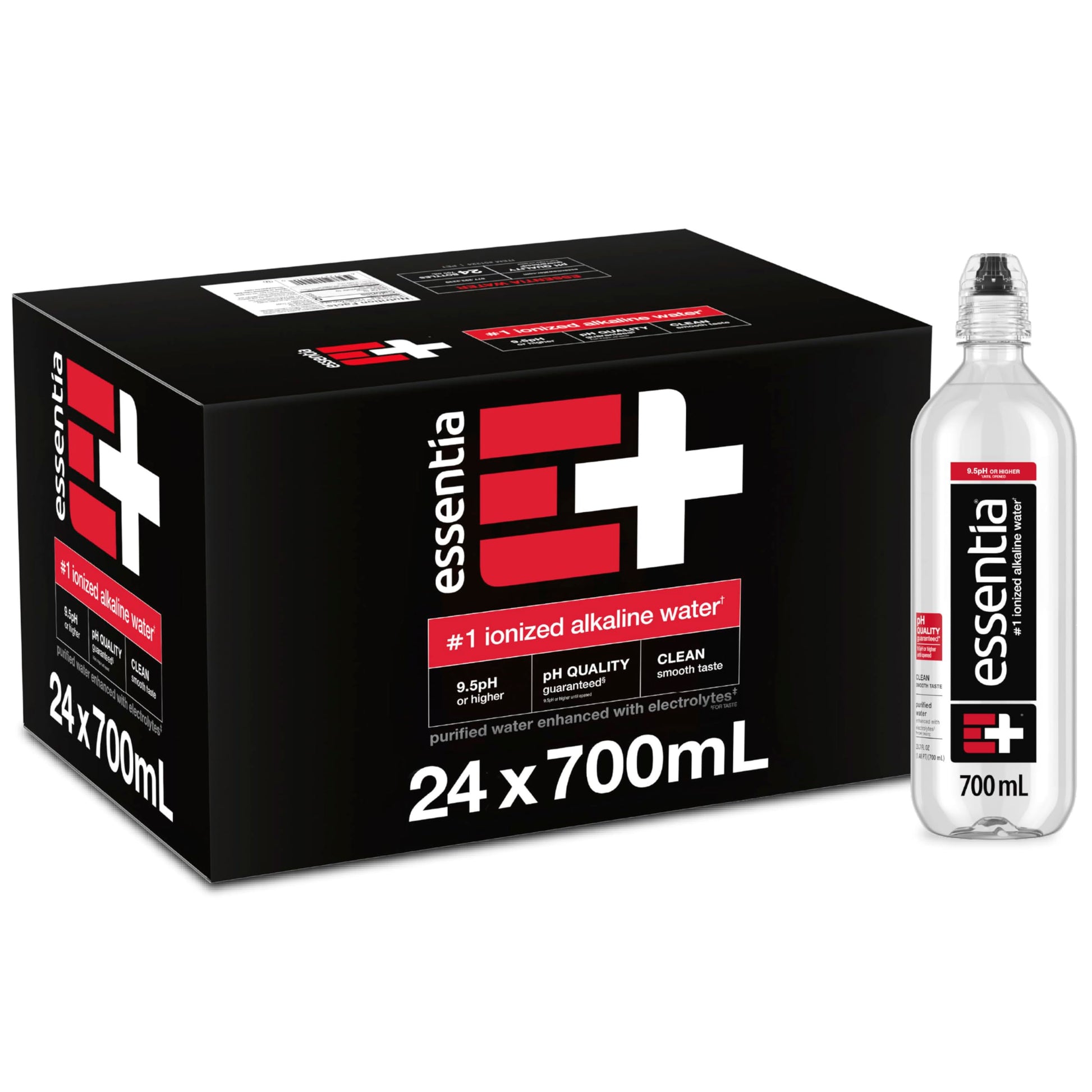 Essentia Water LLC, Ionized Alkaline Bottled Water; 99.9% Pure, Infused with Electrolytes, 9.5 pH or Higher a Clean, Smooth Taste, 20 Fl Oz (Pack of 24)