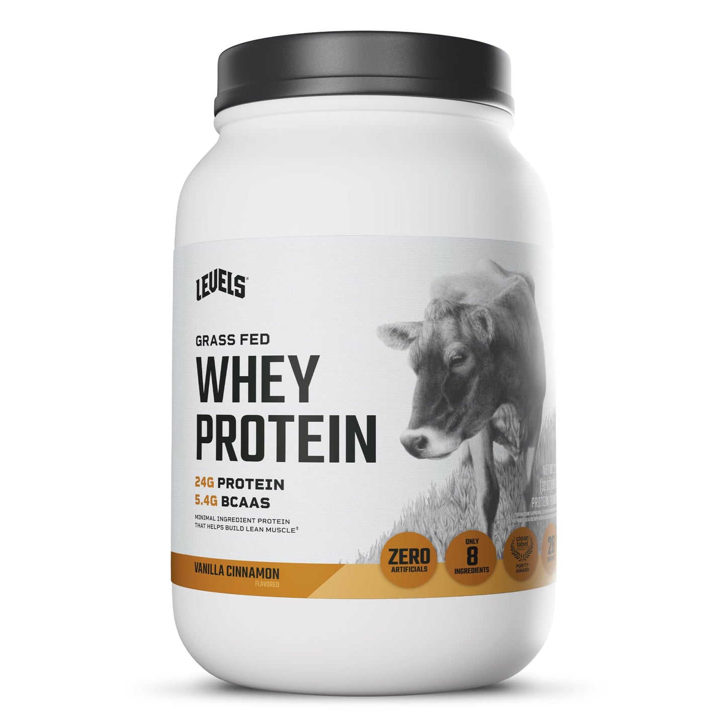 Levels Whey Protein Powder, No Artificial Ingredients, Vanilla Bean, 2LB | 24G of Protein, 5.4G BCAAs, Clean Ingredients, Hormone Free Dairy, No Fillers, No Added Sugar, No Junk
