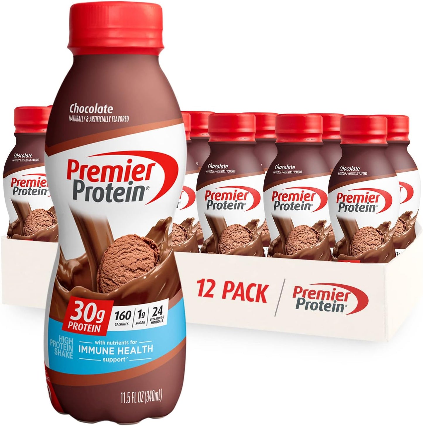 Premier Protein Shake Chocolate & Chocolate Peanut Butter Flavors, 30g Protein, 1g Sugar, 24 Vitamins & Minerals, 11.5 Fl Oz, 12 Count