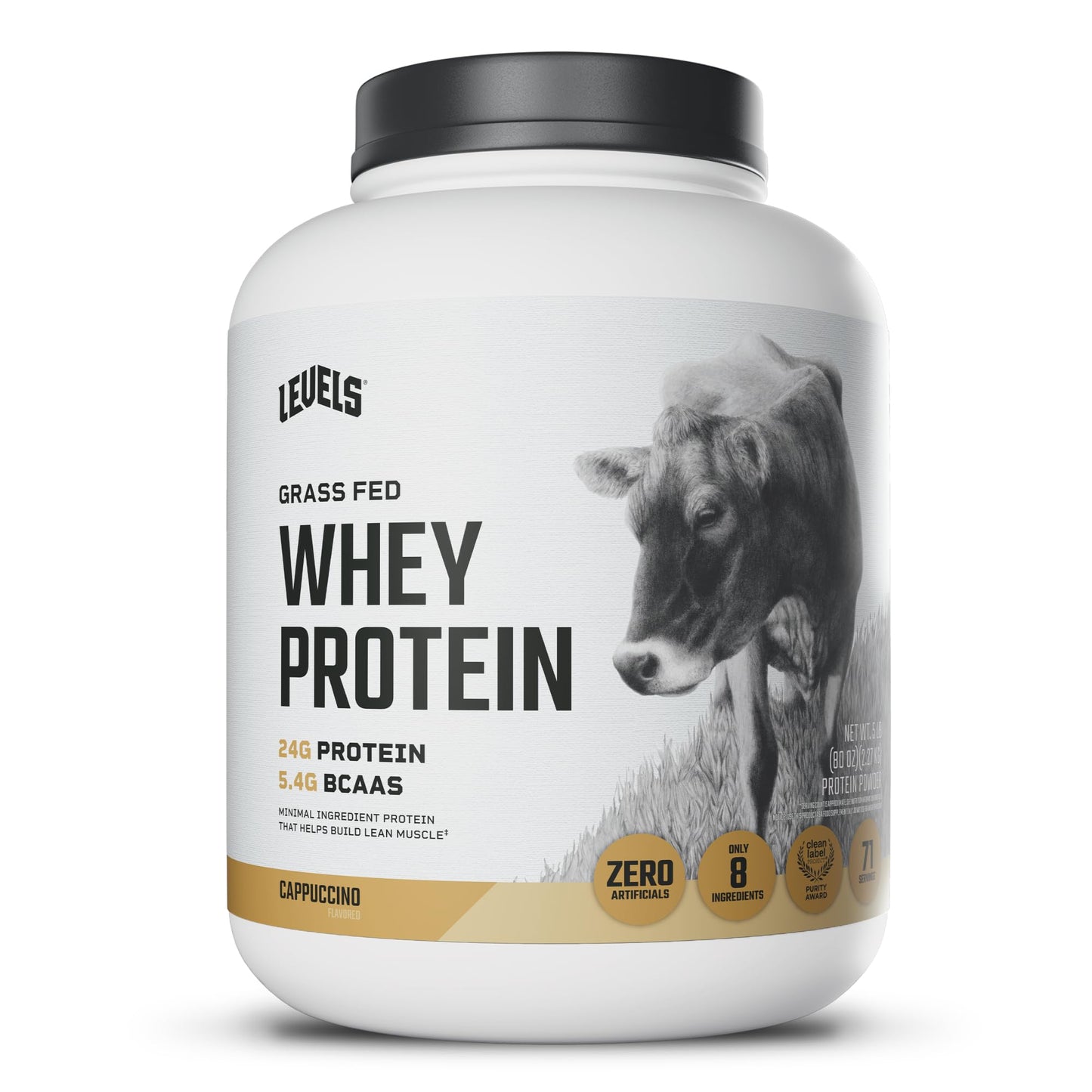 Levels Whey Protein Powder, No Artificial Ingredients, Vanilla Bean, 2LB | 24G of Protein, 5.4G BCAAs, Clean Ingredients, Hormone Free Dairy, No Fillers, No Added Sugar, No Junk
