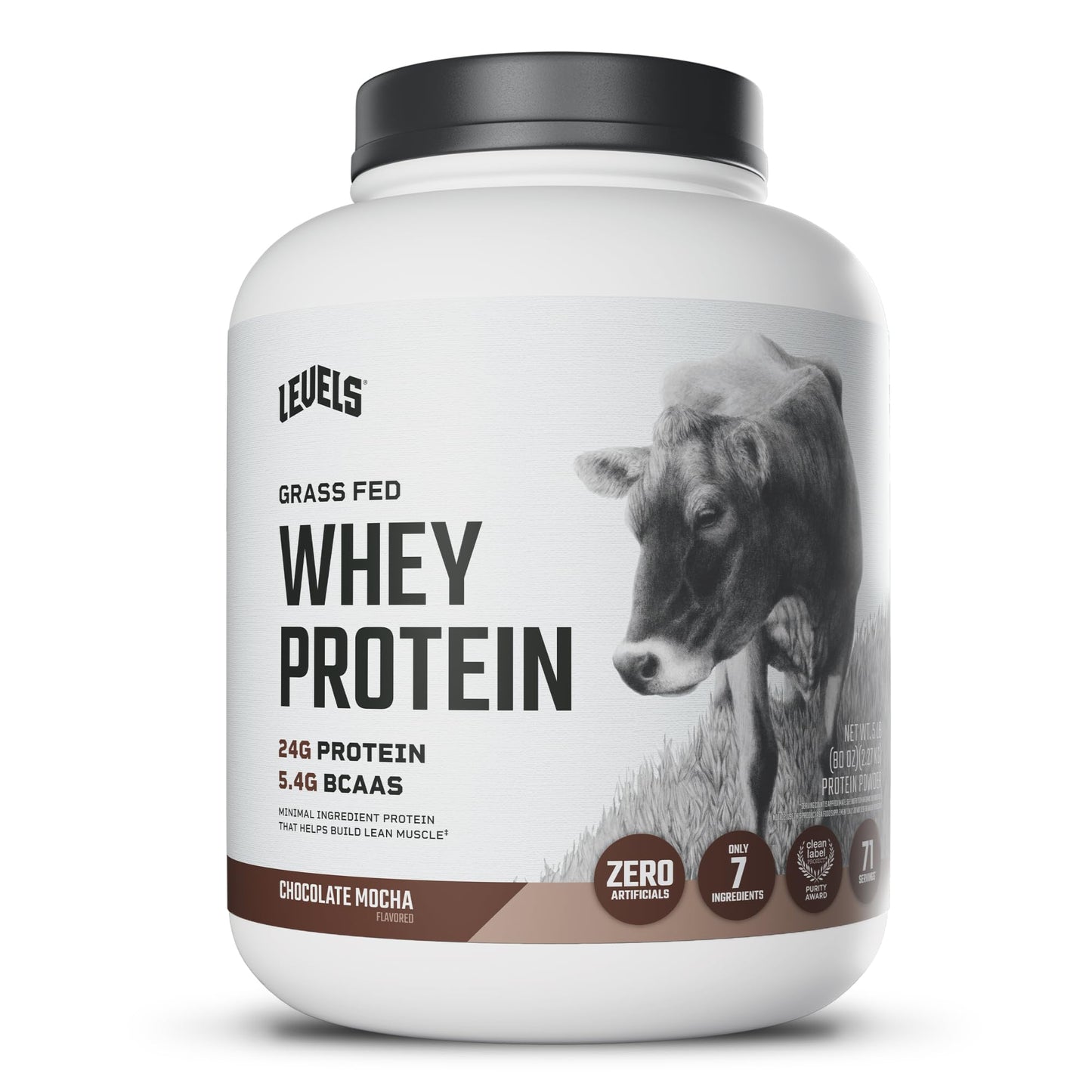 Levels Whey Protein Powder, No Artificial Ingredients, Vanilla Bean, 2LB | 24G of Protein, 5.4G BCAAs, Clean Ingredients, Hormone Free Dairy, No Fillers, No Added Sugar, No Junk