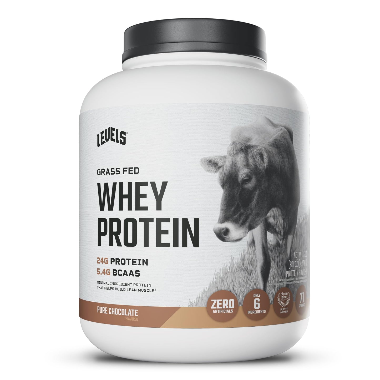 Levels Whey Protein Powder, No Artificial Ingredients, Vanilla Bean, 2LB | 24G of Protein, 5.4G BCAAs, Clean Ingredients, Hormone Free Dairy, No Fillers, No Added Sugar, No Junk