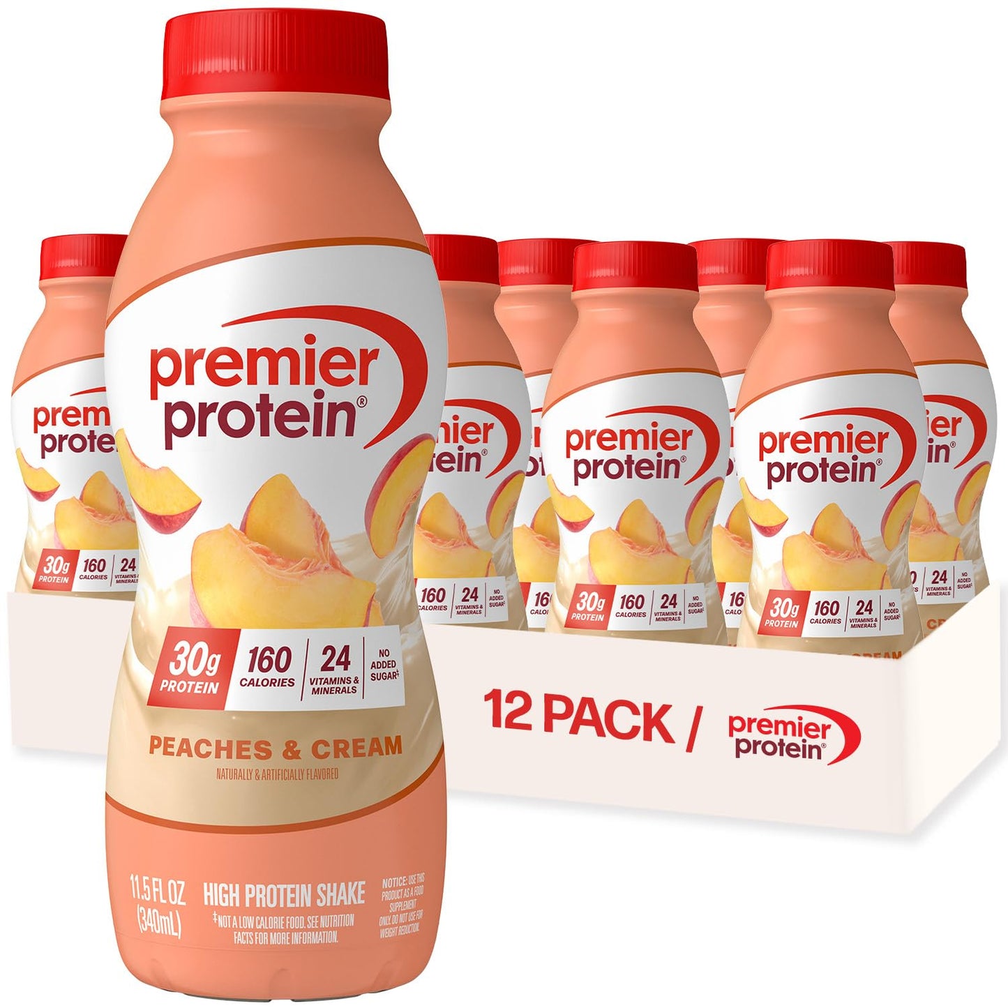 Premier Protein Shake, Peaches & Cream, 30g High Protein, 12 Pack