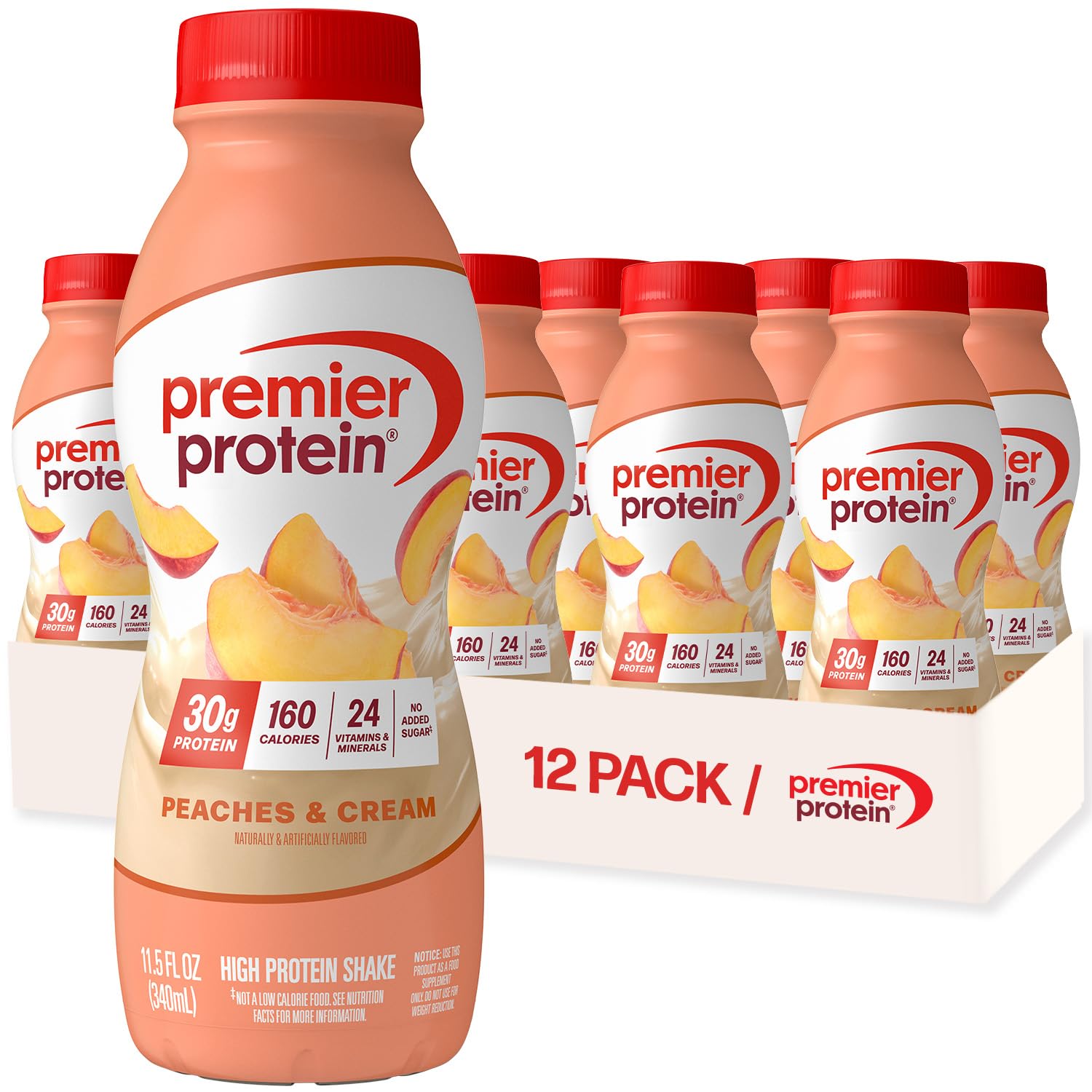 Premier Protein Shake, Peaches & Cream, 30g High Protein, 12 Pack
