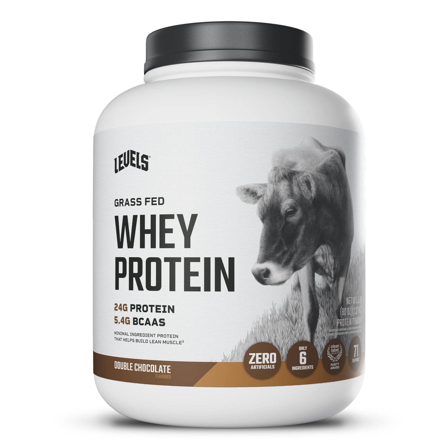 Levels Whey Protein Powder, No Artificial Ingredients, Vanilla Bean, 2LB | 24G of Protein, 5.4G BCAAs, Clean Ingredients, Hormone Free Dairy, No Fillers, No Added Sugar, No Junk