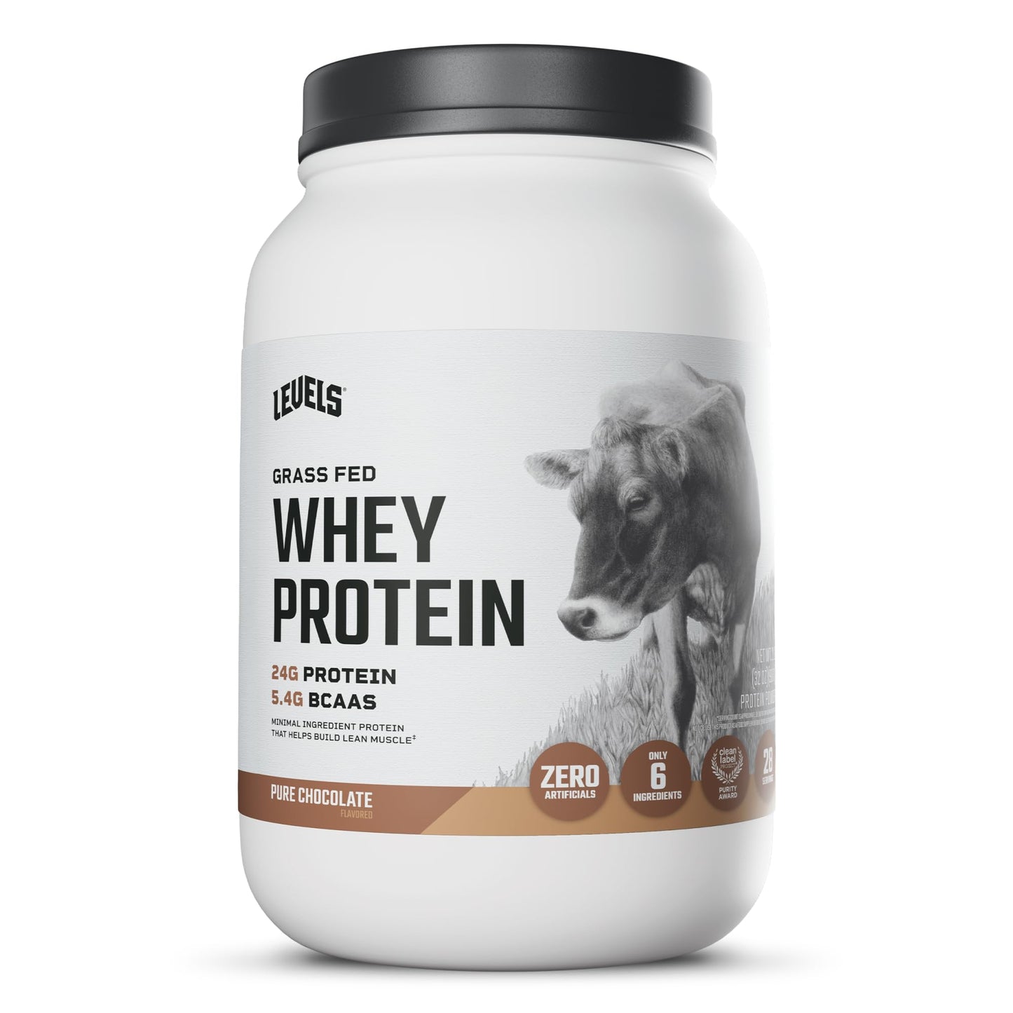 Levels Whey Protein Powder, No Artificial Ingredients, Vanilla Bean, 2LB | 24G of Protein, 5.4G BCAAs, Clean Ingredients, Hormone Free Dairy, No Fillers, No Added Sugar, No Junk