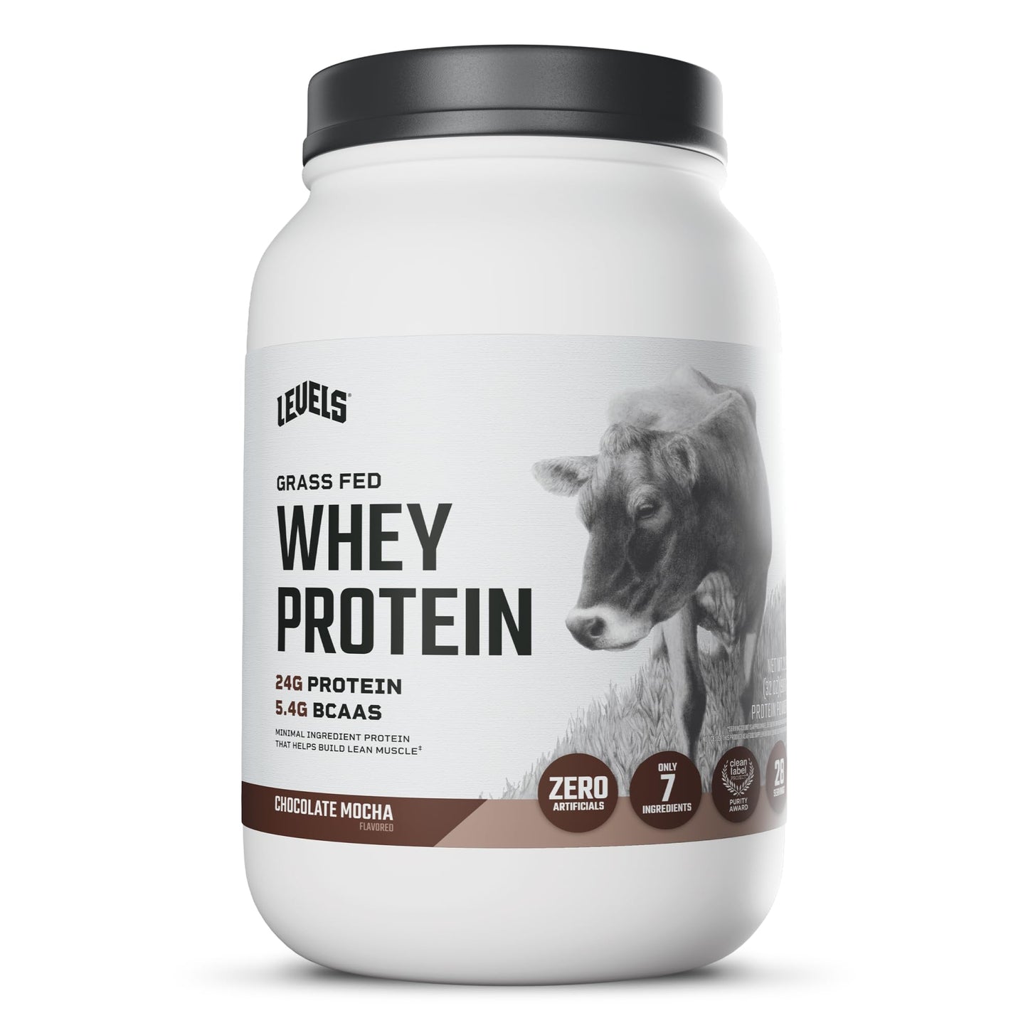 Levels Whey Protein Powder, No Artificial Ingredients, Vanilla Bean, 2LB | 24G of Protein, 5.4G BCAAs, Clean Ingredients, Hormone Free Dairy, No Fillers, No Added Sugar, No Junk