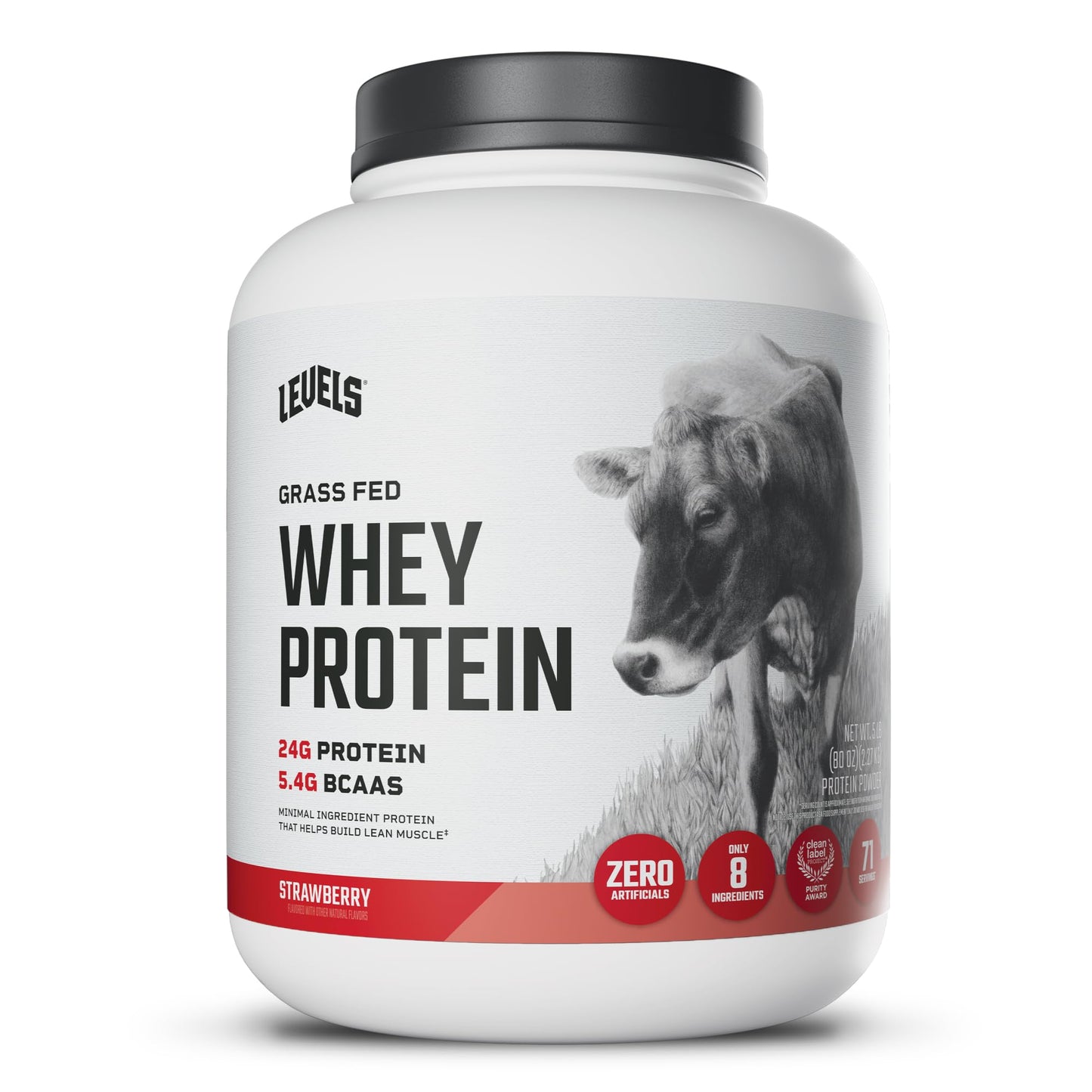 Levels Whey Protein Powder, No Artificial Ingredients, Vanilla Bean, 2LB | 24G of Protein, 5.4G BCAAs, Clean Ingredients, Hormone Free Dairy, No Fillers, No Added Sugar, No Junk