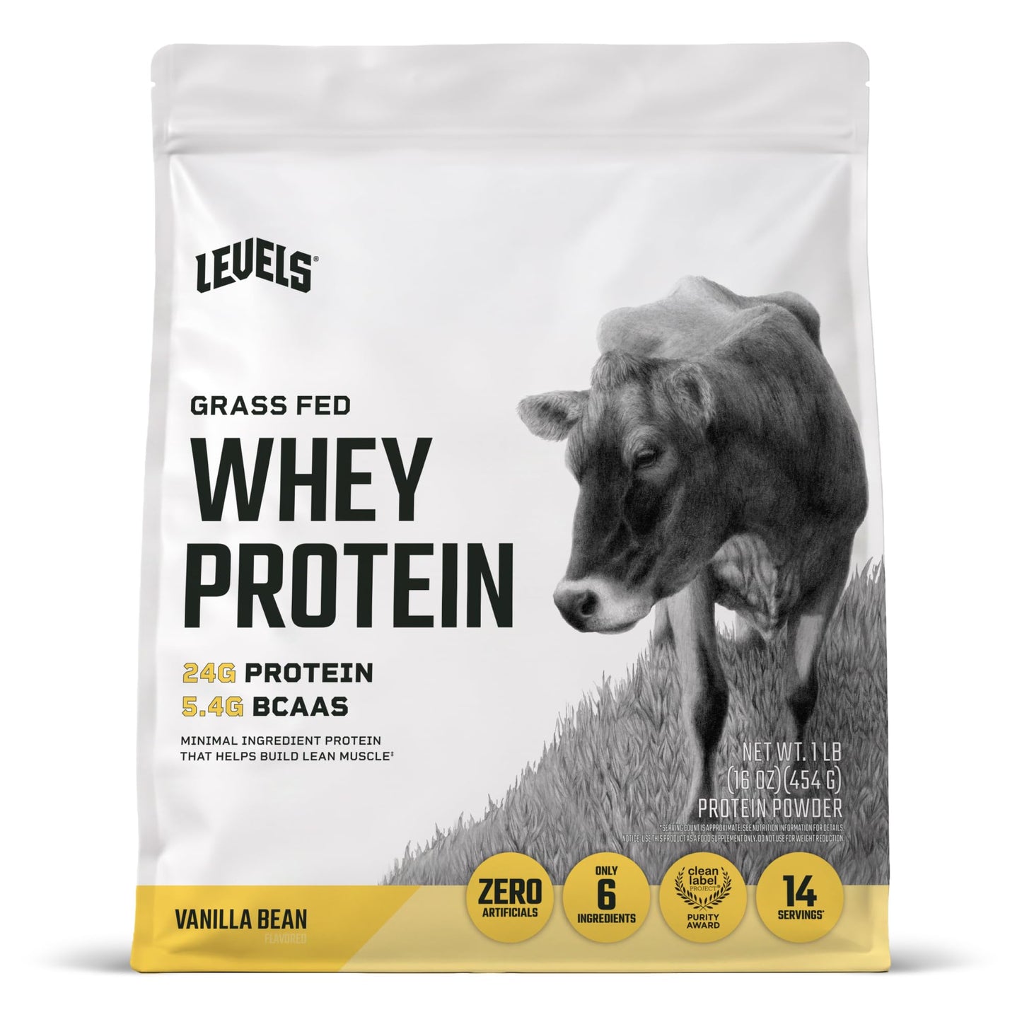 Levels Whey Protein Powder, No Artificial Ingredients, Vanilla Bean, 2LB | 24G of Protein, 5.4G BCAAs, Clean Ingredients, Hormone Free Dairy, No Fillers, No Added Sugar, No Junk