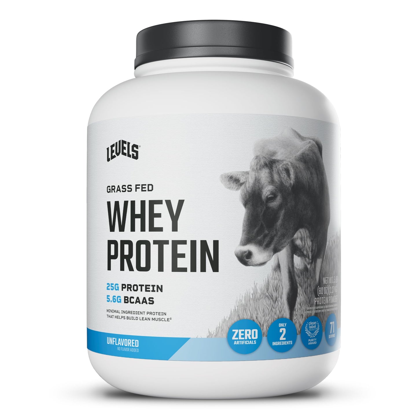 Levels Whey Protein Powder, No Artificial Ingredients, Vanilla Bean, 2LB | 24G of Protein, 5.4G BCAAs, Clean Ingredients, Hormone Free Dairy, No Fillers, No Added Sugar, No Junk