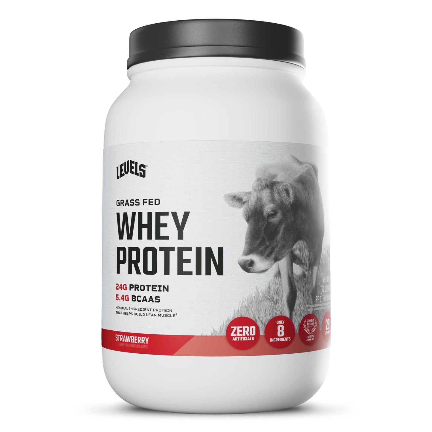 Levels Whey Protein Powder, No Artificial Ingredients, Vanilla Bean, 2LB | 24G of Protein, 5.4G BCAAs, Clean Ingredients, Hormone Free Dairy, No Fillers, No Added Sugar, No Junk