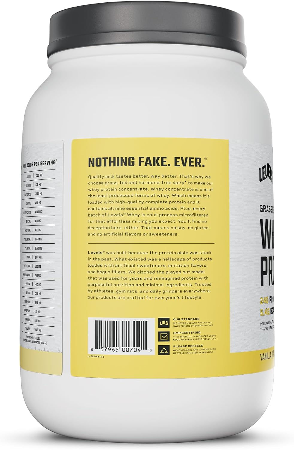 Levels Whey Protein Powder, No Artificial Ingredients, Vanilla Bean, 2LB | 24G of Protein, 5.4G BCAAs, Clean Ingredients, Hormone Free Dairy, No Fillers, No Added Sugar, No Junk