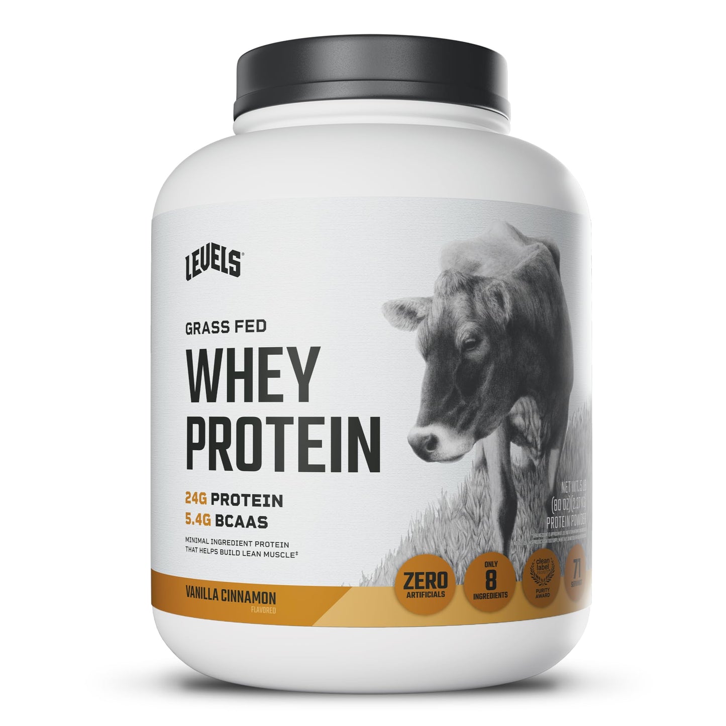 Levels Whey Protein Powder, No Artificial Ingredients, Vanilla Bean, 2LB | 24G of Protein, 5.4G BCAAs, Clean Ingredients, Hormone Free Dairy, No Fillers, No Added Sugar, No Junk