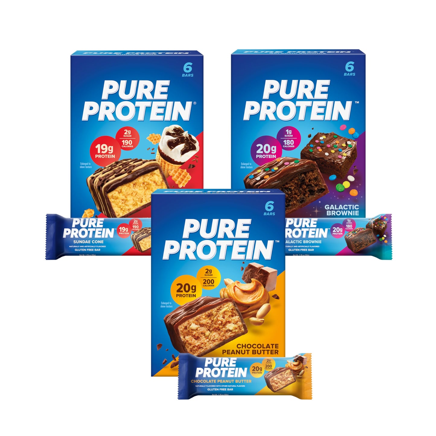 Pure Protein Variety Pack Protein Bars, 20g-21g Protein, Gluten Free, 18 Ct | 3g Sugar, 190 Calories, Low Sugar* High Protein Snack