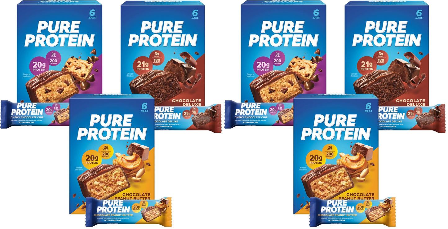 Pure Protein Variety Pack Protein Bars, 20g-21g Protein, Gluten Free, 18 Ct | 3g Sugar, 190 Calories, Low Sugar* High Protein Snack
